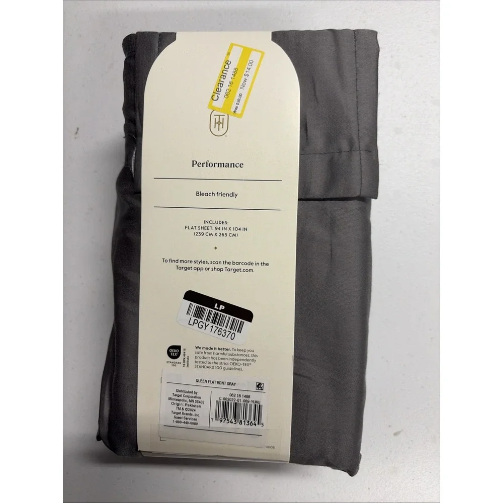 Threshold Queen Size 400 Thread Count Performance Flat Sheet Radiant Gray